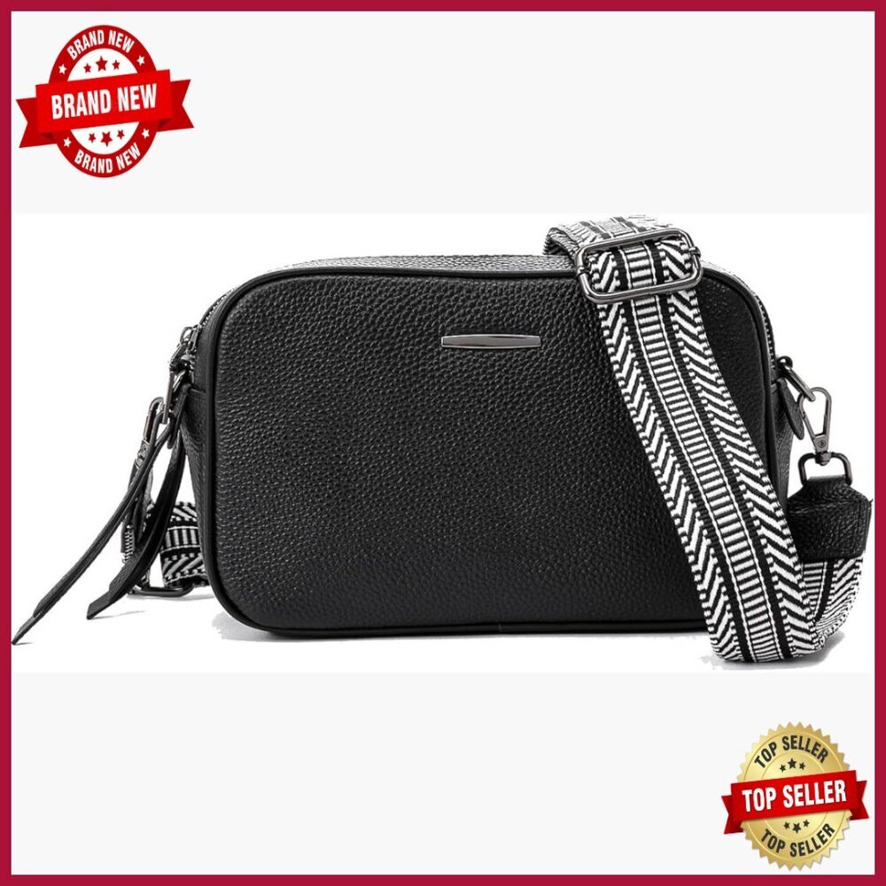 Genuine Leather Crossbody Bag Square Camera Messenger Purse Two Straps